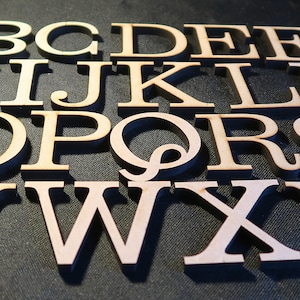 laser cut wood/ MDF 6mm thick capital letters, Clarendon font , various sizes, wood, chunky, block capitals and numbers. image 2