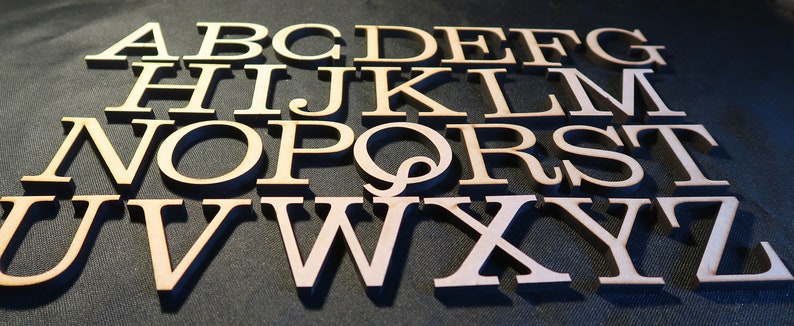 laser cut wood/ MDF 6mm thick capital letters, Clarendon font , various sizes, wood, chunky, block capitals and numbers. image 2