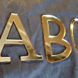 Self Adhesive Silver or gold mirrored letters and numbers, acrylic, any size or font, any logo. Weddings, table numbers,  coloured mirror.