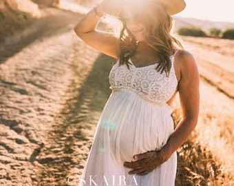 White Maternity Dress | Maternity Gown | Baby Shower Dress | Pregnancy Photoshoot Dress | Boho Beach Maternity Dress | Gender Reveal Dress