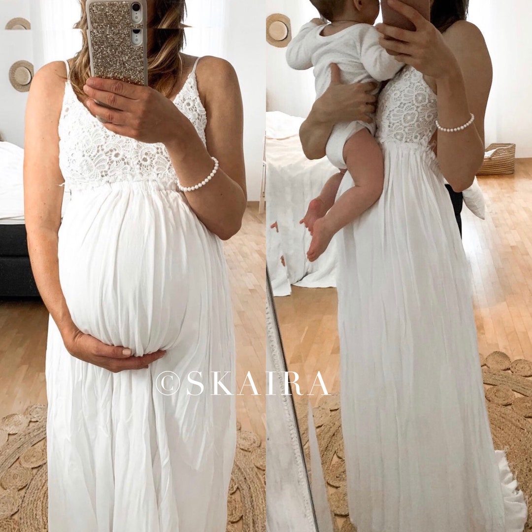 White Maternity Dress, Baby Shower Dress, Maternity Photoshoot Dress — free download