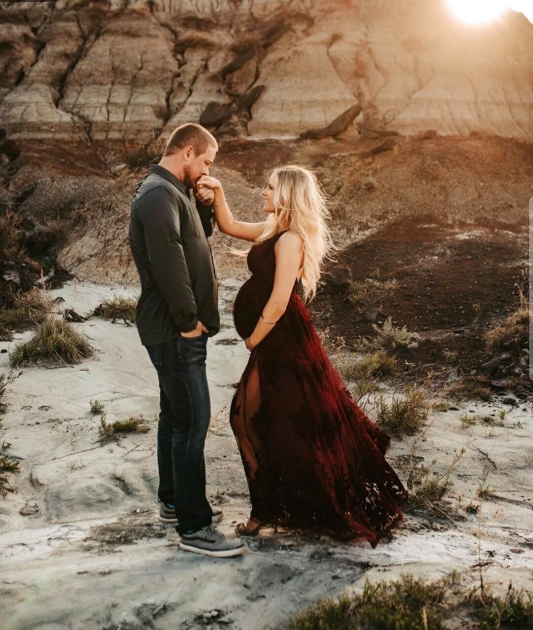 Burgundy Maternity Dress Maternity Gown Baby Shower Dress Pregnancy