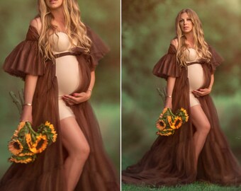 Vestido de maternidad, bata de maternidad, vestido de embarazo, vestido de maternidad para sesión de fotos, vestido de tul, vestido de maternidad de encaje, vestido de tul moca