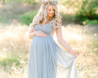 Sage Maternity Dress | Maternity Gown | Baby Shower Dress | Pregnancy Photoshoot Dress | Boho Beach Maternity Dress | Gender Reveal Dress