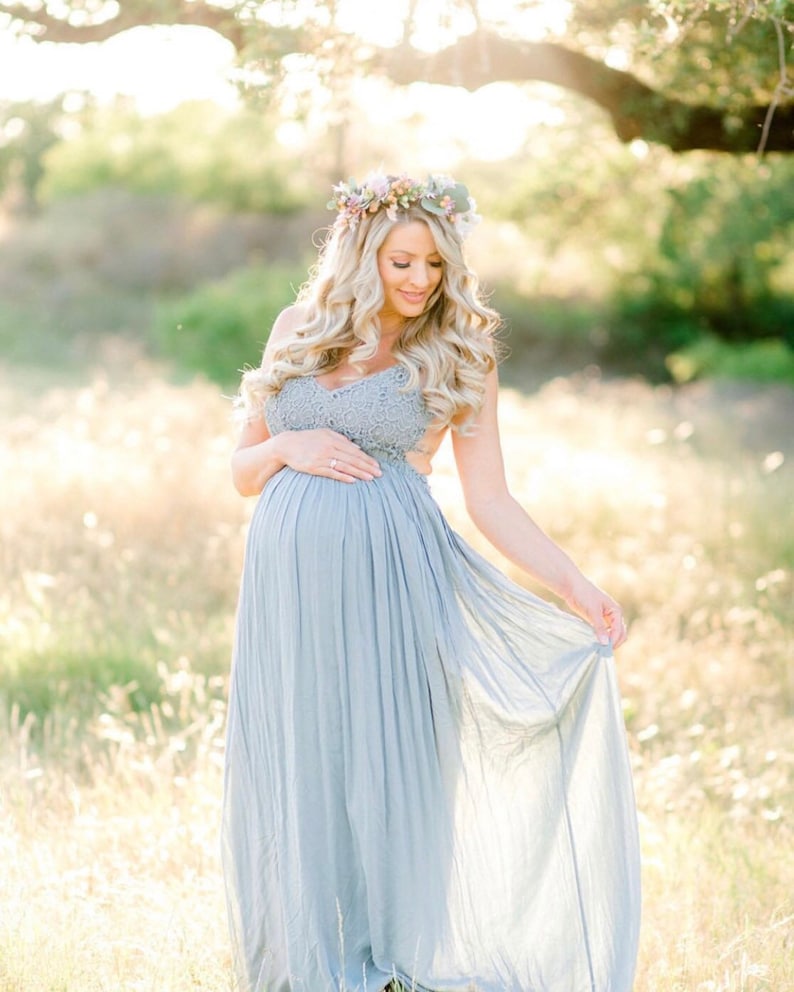 Open Back Maxi Gown Bohemian Maternity Dress Maternity Sage Dress Baby Shower Sage Dress Pregnancy Boho Dress Pregnancy Sage Dress