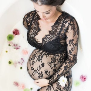 Mutterschaft Schwangerschaft Schwarzes Spitzenkleid Milchbad Kleid Für Fotoshooting Maxi Long Fotografie Fotoshooting Schiere Vintage Kleid Bild 7