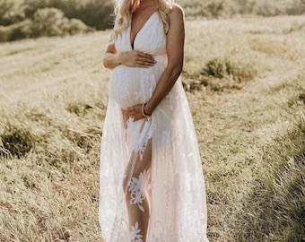 White Maternity Dress For Photoshoot | Maternity Gown | Baby Shower Dress | Pregnancy Photoshoot Dress | Boho Dress | Gender Reveal Dress