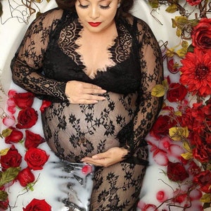 Maternity Pregnancy Black Lace Dress Milk Bath Dress For Photo Shoot Maxi Long Photography Photoshoot Sheer Vintage Dress image 1