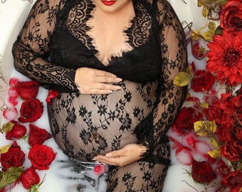 Maternity Pregnancy Black Lace Dress 