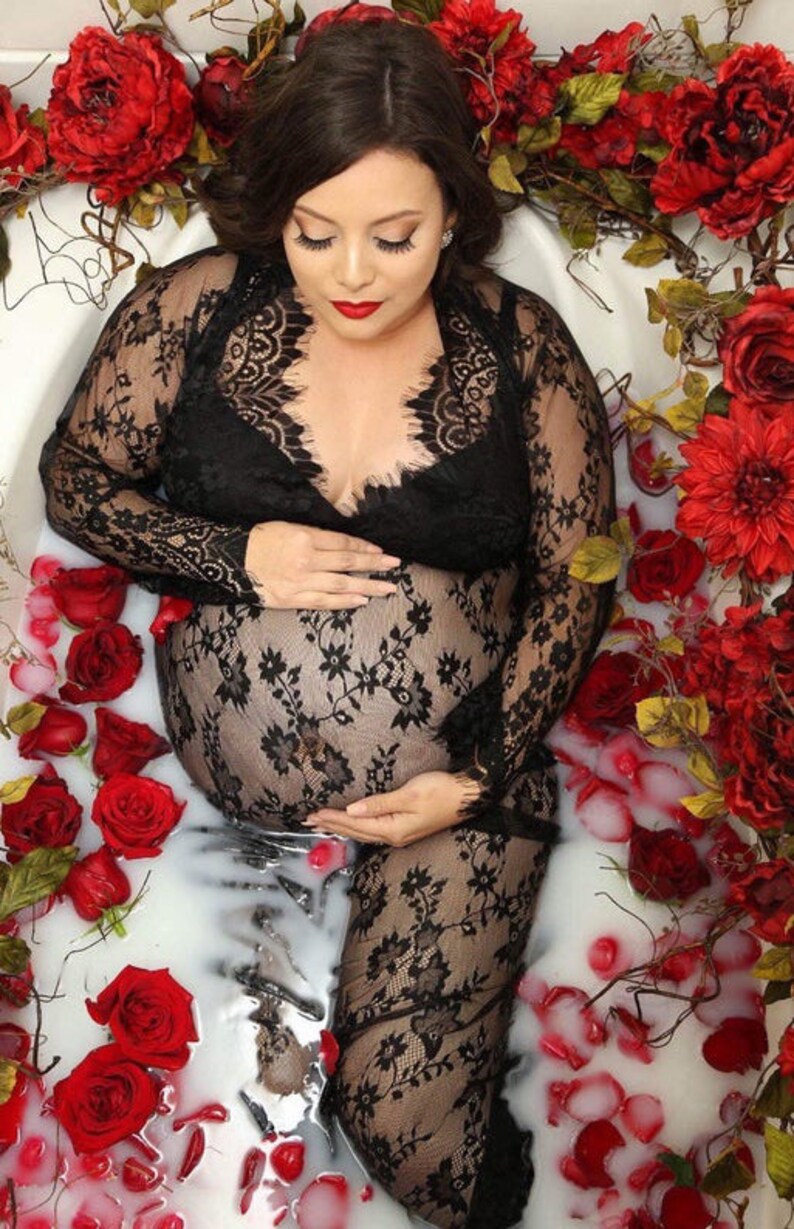 Maternity Pregnancy Black Lace Dress Milk Bath Dress For Photo Shoot Maxi Long Photography Photoshoot Sheer Vintage Dress image 1