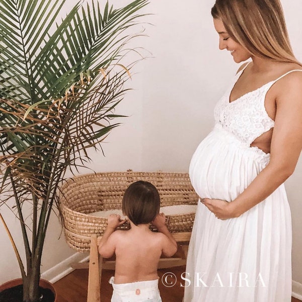 White Maternity Dress | Maternity Gown | Baby Shower Dress | Pregnancy Photoshoot Dress | Boho Beach Maternity Dress | Gender Reveal Dress