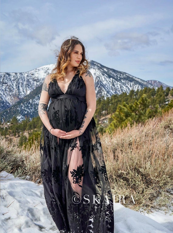 Black Maternity Dress Maternity Gown Baby Shower Dress Pregnancy Photoshoot  Dress Boho Beach Maternity Dress Gender Reveal Dress 