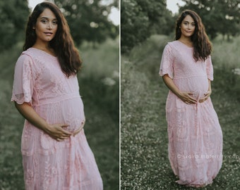 Maternity Dress For Photo Shoot | Maternity Gown | Baby Shower Dress | Pregnancy Photoshoot Dress | Boho Maternity Dress | Lace Maxi Dress