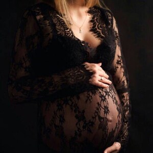 Maternity Pregnancy Black Lace Dress Milk Bath Dress For Photo Shoot Maxi Long Photography Photoshoot Sheer Vintage Dress image 5