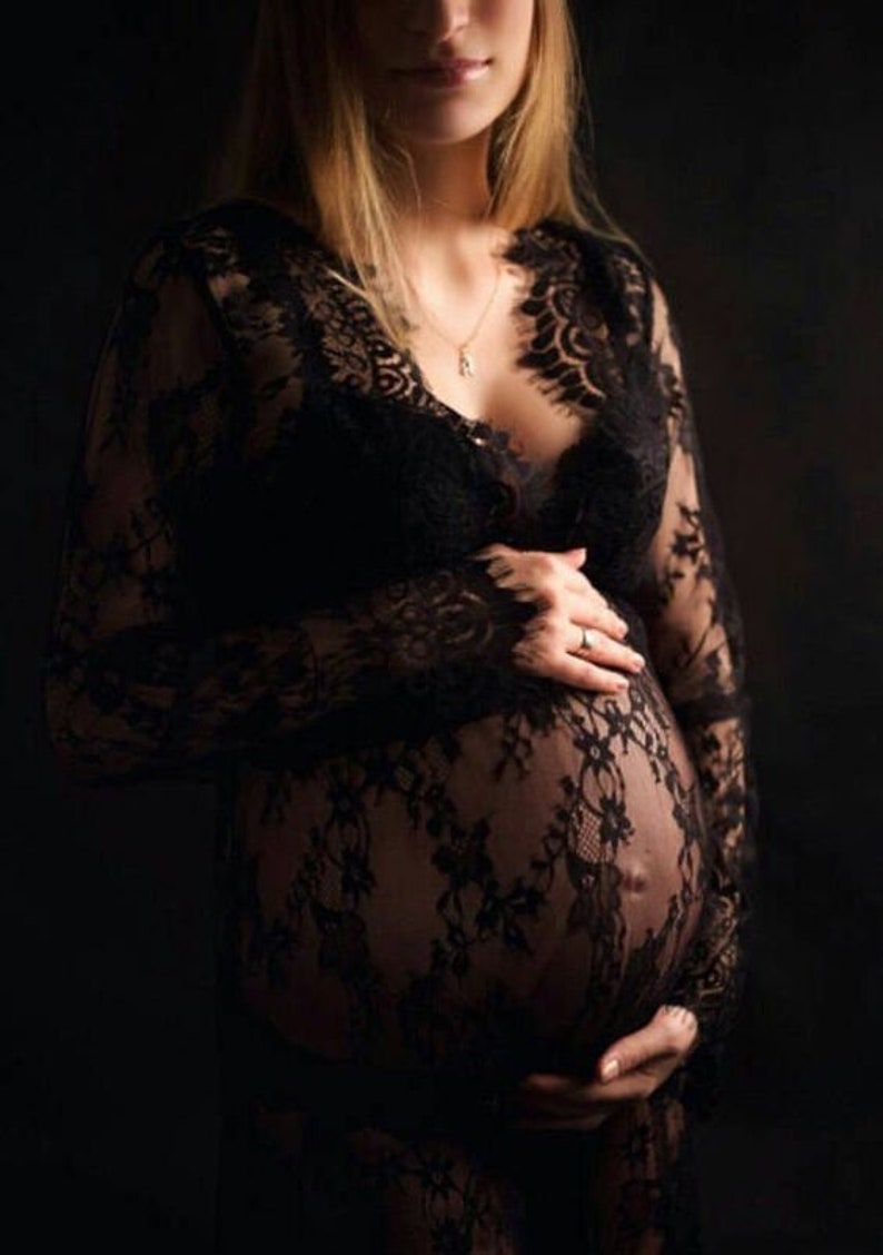 Maternity Pregnancy Black Lace Dress Milk Bath Dress For Photo Shoot Maxi Long Photography Photoshoot Sheer Vintage Dress image 5