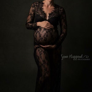 Maternity Pregnancy Black Lace Dress Milk Bath Dress For Photo Shoot Maxi Long Photography Photoshoot Sheer Vintage Dress image 6