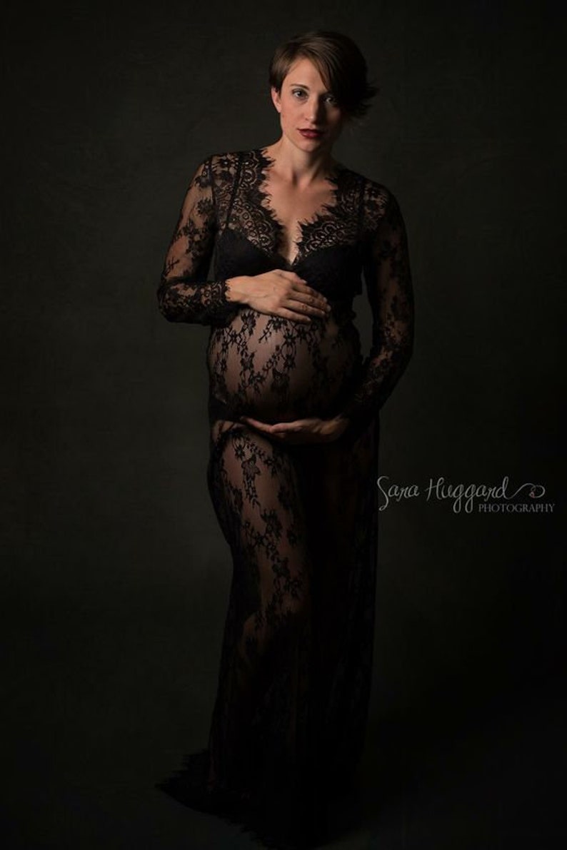 Maternity Pregnancy Black Lace Dress Milk Bath Dress For Photo Shoot Maxi Long Photography Photoshoot Sheer Vintage Dress image 6