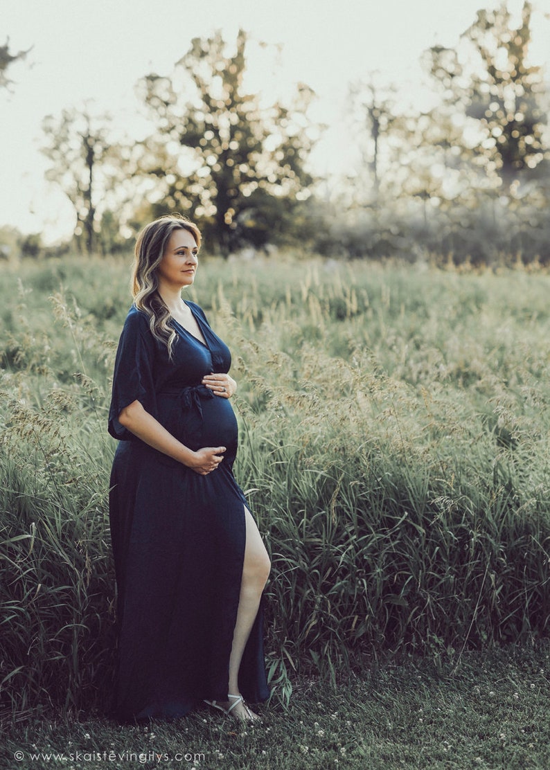 Maternity Gown Baby Shower Dress Navy Blue Wrap Dress Etsy