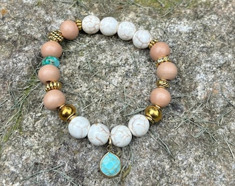 Handgemaakte howliet edelsteen met turkoois edelsteenaccentarmband - elegante boho-sieraden