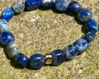 Handmade Blue Sodalite Nugget Bracelet: 7-Inch Gemstone Jewelry