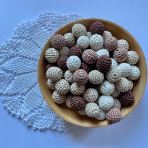 SET 20 PZ 22 mm Perline di cotone all'uncinetto in legno marrone beige