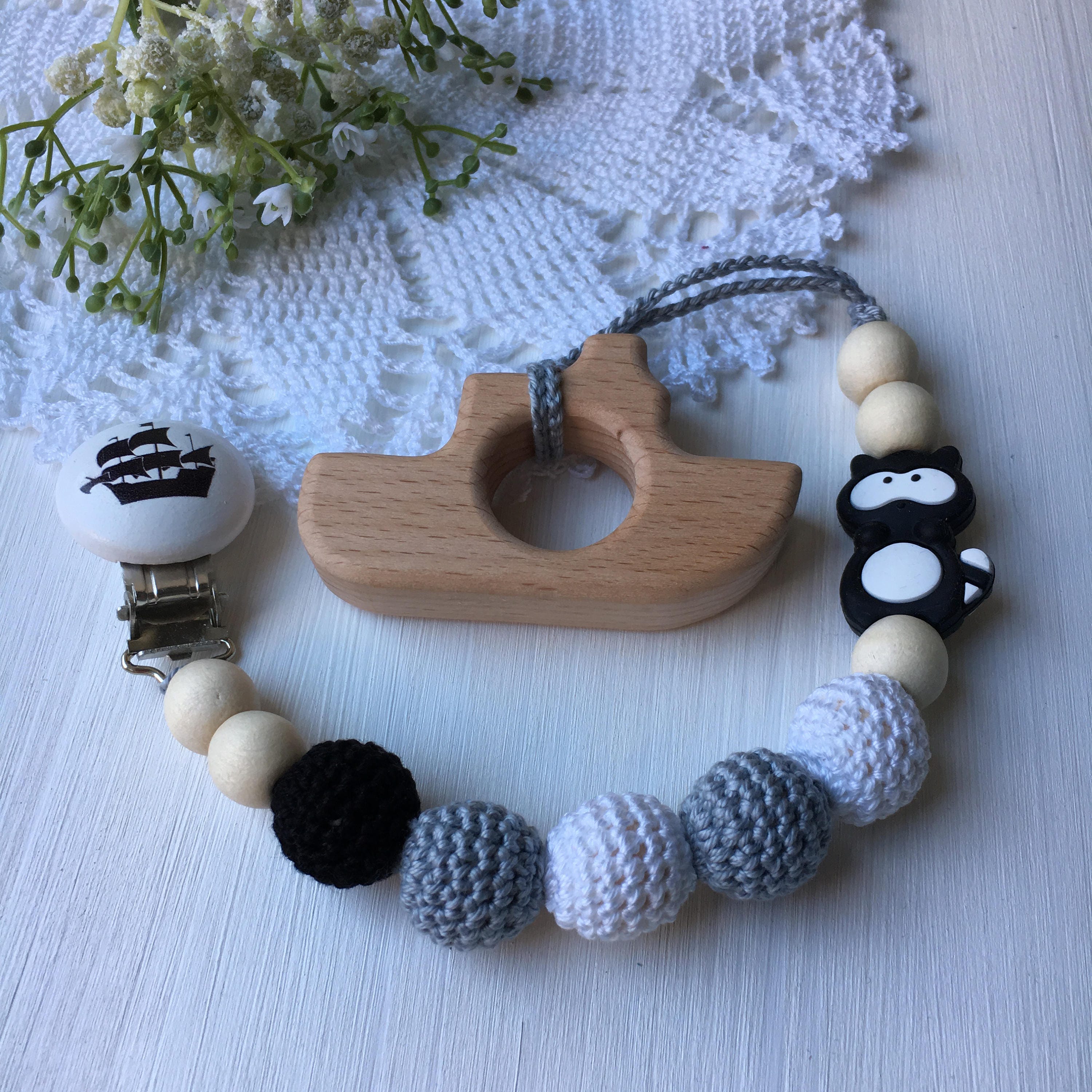 Crochet Pacifier Clip Crochet beaded Pacifier holder with toy Etsy