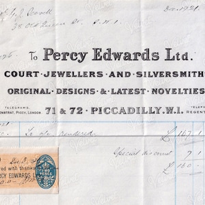 COURT JEWELLERS SILVERSMITHS Percy Edwards Ltd Vintage Printable Ephemera 1921 Antique Jewellery Invoice Receipt Digital Download 300dpi Jpg