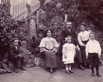 FAMILY in ROCK GARDEN Vintage Printable Ephemera Victorian Edwardian Antique Photograph Digital Download 300dpi Jpeg