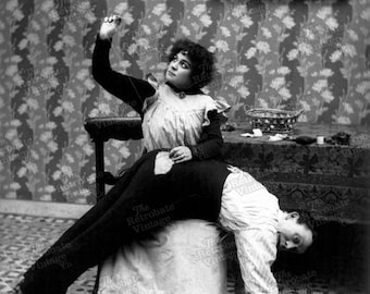 STITCH IN TIME 1907 Vintage Printable Seamstress Sewing Ephemera, Comedy Humorous Edwardian Antique Photograph, Digital Download 300dpi Jpeg