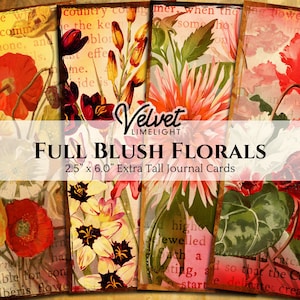 FULL BLUSH FLORALS Extra Tall Journal Cards, Digital Download Printable Ephemera, Vintage Floral Flower Tags for Junk Journals, Scrapbooking