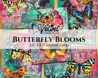 BUTTERFLY BLOOMS Journal Cards Printable Ephemera, Vintage Floral Flower Botanical Tags, Antique Collage Sheets Digital Download 300dpi Jpeg