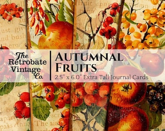 AUTUMNAL FRUITS Extra Tall Journal Cards, Digital Download, Fall Seasonal Printable Ephemera, Vintage Tags for Junk Journaling, Scrapbooking