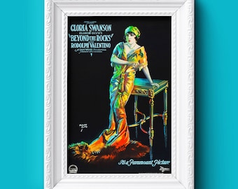 BEYOND THE ROCKS 1922 Vintage Printable Movie Poster Wall Art, Gloria Swanson, 1920s Silent Film Memorabilia, Digital Download 300dpi Jpeg
