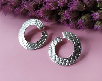 Earrings SNAKES - Hammered Hoop Earrings, Handmade Jewelry, textured earrings - stealing silver 925