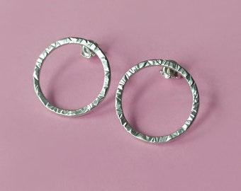 Hammered Hoop Earrings, Handmade Jewelry, textured earrings - stealing silver 925