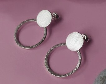 Hammered Hoop Earrings, Handmade Jewelry, textured earrings - stealing silver 925