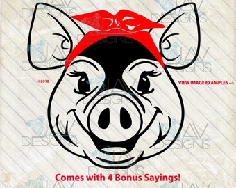 Porkchop © Pig Rosie SVG, Bandanna pig head, rosie the riveter, cut file, Cricut Svg - Silhouette Studio - PNG , pig face, farm girl