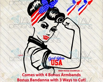 USA Rosie the Riveter svg ©Faith Rosie Extra Bonus Armbands & Bandannas PNG SVG Studio Cut Files for Silhouette - Cricut