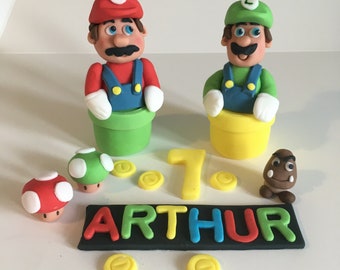 Full set Handmade Personalised Edible Unofficial Super Mario and Luigi Birthday Cake Topper