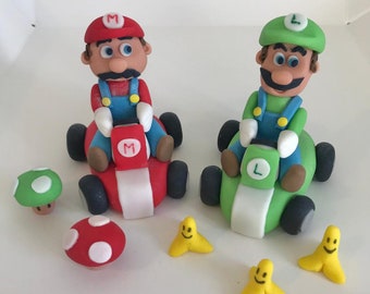 Handmade Personalised Edible Unofficial Super Mario and Luigi Kart Birthday Cake Topper
