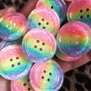 Pastel rainbow stripe glitter resin button 15mm 21mm 30mm 35mm 50mm