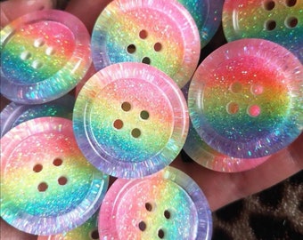 Pastel rainbow stripe glitter resin button 15mm 21mm 30mm 35mm 50mm