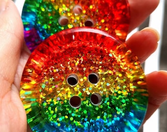 Classic rainbow stripe glitter resin button 50mm 35mm 30mm 21mm 15mm