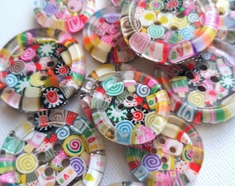 The Yes You Candy button - handmade resin buttons - rainbow multi coloured kawaii cake sweets cute - 21mm 30mm 35mm 50mm