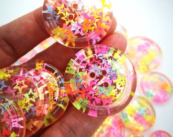 The Stars In Their Eyes button - transparent rainbow neon stars - shimmer glitter handmade BUTTONS 15mm 21mm 30mm 35mm 50mm