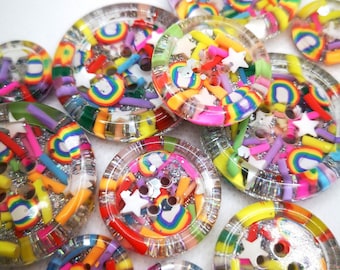 Botón She's A Rainbow: botones de resina hechos a mano, estrellas de arcoíris con brillantina multicolor, 15 mm, 21 mm, 30 mm, 35 mm, 50 mm: ¡un regalo para artesanos!