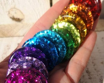 Rainbow glitter metallic BUTTON set - 11 buttons - 15mm 21mm 30mm 35mm 50mm - dazzling addition to your craft stash! Gift idea for crafters.