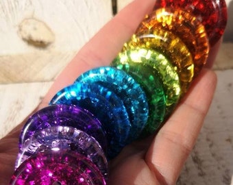 Ensemble de BOUTONS métalliques à paillettes arc-en-ciel - 11 boutons - 15 mm 21 mm 30 mm 35 mm 50 mm - un accessoire éblouissant pour votre création ! Idée cadeau pour les artisans.