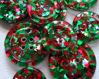 The You Sleigh Me. Christmas festive holidays handmade resin sparkle glitter BUTTONS - 15mm 21mm 30mm 35mm 50mm - knitting - crochet - gifts