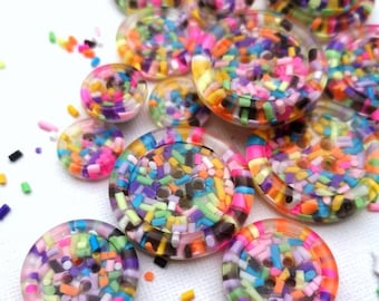 Sprinkles Candy sweets rainbow multi coloured handmade resin BUTTONS - 15mm 21mm 30mm 35mm 50mm